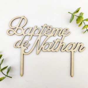 cake topper bapteme bois